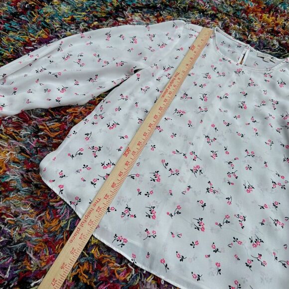 Loft Petite Floral Long Sleeve Peasant Blouse Keyhole Back Balloon Sleeve XS - Picture 6 of 8